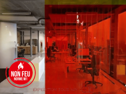RIDEAUX LANIERES PVC SPECIAUX ET TECHNIQUES Rideau à lanières PVC Ignifuge M1 Rouge transparent LANIFLEX