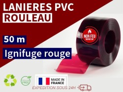 Rouleaux laniere PVC SPECIAL Lanière PVC de couleur rouge transparent ignifuge certifée M1