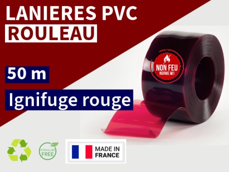 Rouleaux laniere PVC SPECIAL Lanière PVC de couleur rouge transparent ignifuge certifée M1