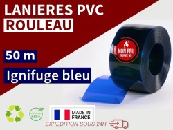 Rouleaux laniere PVC SPECIAL Lanière PVC de couleur bleu transparent ignifuge certifée M1