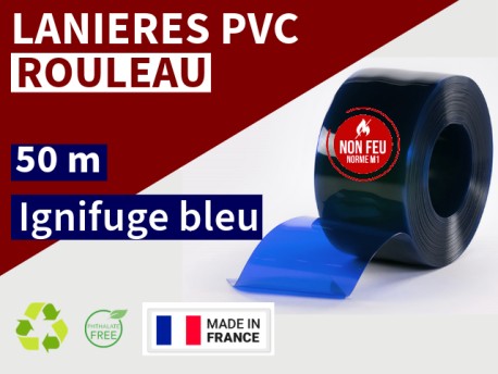 Rouleaux laniere PVC SPECIAL Lanière PVC de couleur bleu transparent ignifuge certifée M1