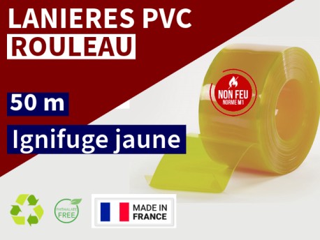 Rouleaux laniere PVC SPECIAL Lanière PVC couleur jaune transparent ignifuge certifée M1