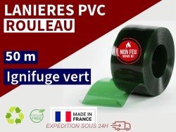 Rouleaux laniere PVC SPECIAL Lanière PVC de couleur vert transparent ignifuge certifée M1
