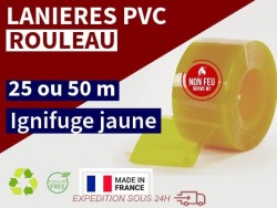 Rouleaux laniere PVC SPECIAL Lanière PVC couleur jaune transparent ignifuge certifée M1