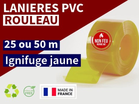 Rouleaux laniere PVC SPECIAL Lanière PVC couleur jaune transparent ignifuge certifée M1