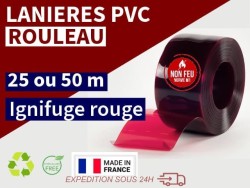 Rouleaux laniere PVC SPECIAL Lanière PVC de couleur rouge transparent ignifuge certifée M1