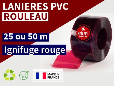 Rouleaux laniere PVC SPECIAL Lanière PVC de couleur rouge transparent ignifuge certifée M1