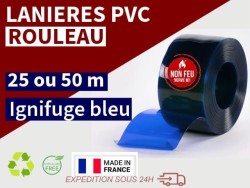 Rouleaux laniere PVC SPECIAL Lanière PVC de couleur bleu transparent ignifuge certifée M1