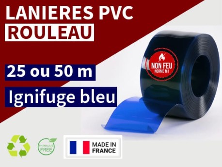Rouleaux laniere PVC SPECIAL Lanière PVC de couleur bleu transparent ignifuge certifée M1