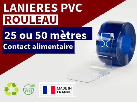 Rouleaux laniere PVC SPECIAL Lanière PVC contact alimentaire – Transparent souple certifié CE 10/2011