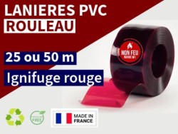 Rouleaux laniere PVC SPECIAL Lanière PVC de couleur rouge transparent ignifuge certifée M1