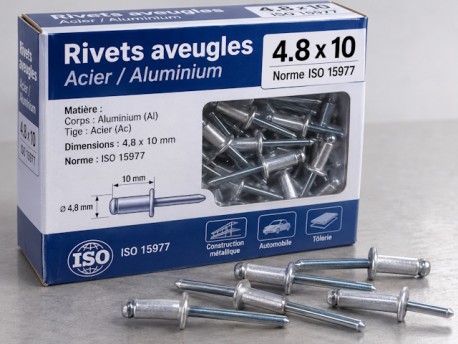 RIVETS AVEUGLES ACIER / ALUMINIUM 4.8x10 (100 pièces) Accueil
