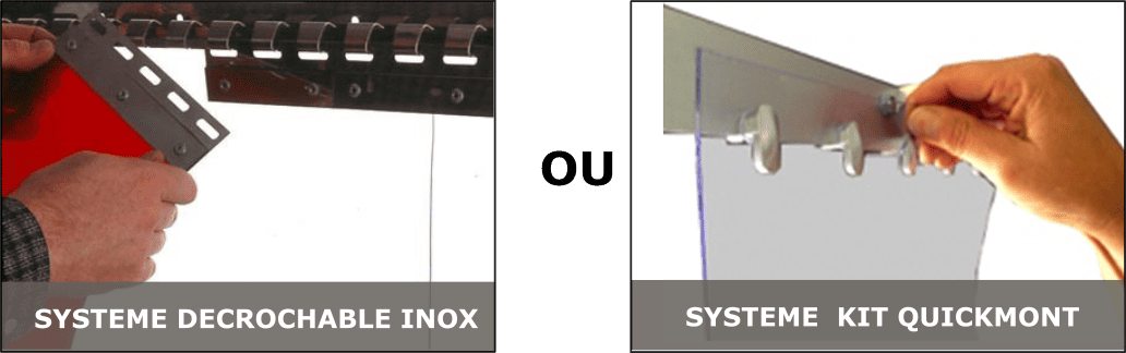 fixation de rideau a lanières PVC INOX ou polypropylène