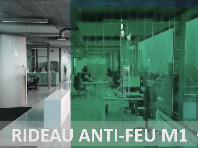 Rideau à lanières PVC vert transparent ignifuge pour ERP