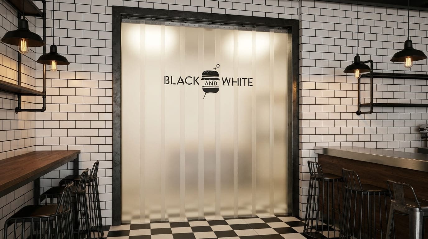 Rideau à lanières PVC - Impression logo pour restaurant