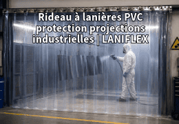Rideau à lanières PVC protection projections industrielles : peinture, chimique, haute pression